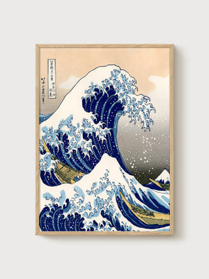 Hokusai The Great Wave Print poster in oak frame