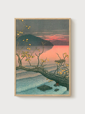 Japanese Woodblock Print poster in oak frame