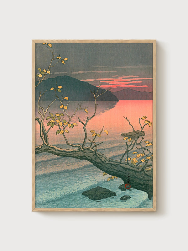 Japanese Woodblock Print poster in oak frame