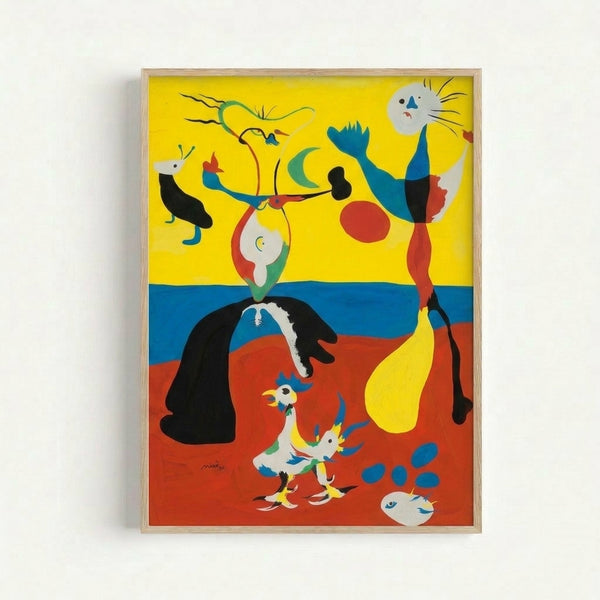 Framed modern art print with geometric and biomorphic forms in vibrant colors, capturing the essence of early 20th century avant-garde design.