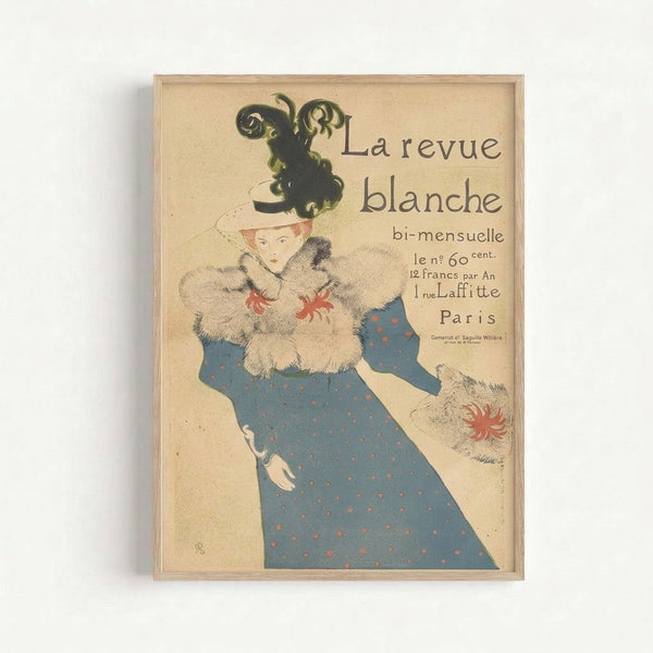 Vintage French magazine cover art showcasing a fashionable woman with a feathered hat and fur-trimmed garment against a cream background with teal and gray details.