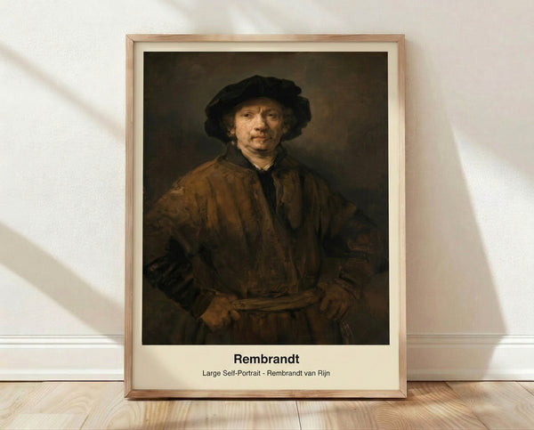 Framed portrait print of a bearded man in contemplative pose with warm brown and gold tones, rendered in impressionistic style with deep shadowing and dignified expression.