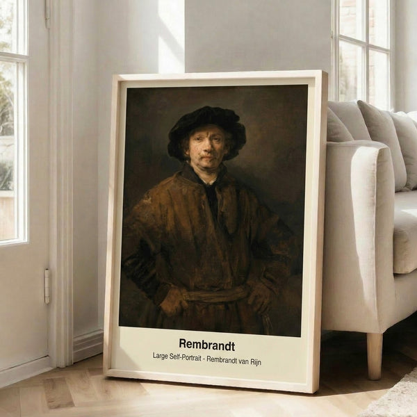 Framed portrait print showing a man's face rendered in rich ochre, brown, and golden tones with impressionistic technique, evoking introspection and classical refinement.