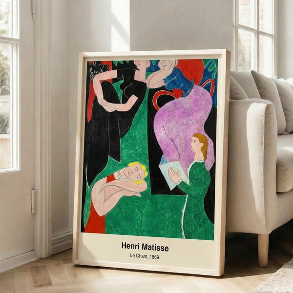 Abstract art poster with dynamic composition in cream, warm ochre, and deep blue tones, expressing vibrant modernist aesthetics.