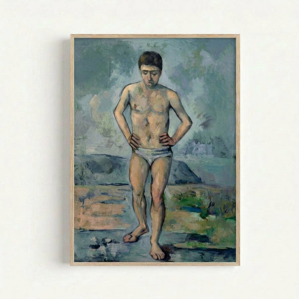 Cezanne-inspired nude figure study in muted browns and ochres, rendered in loose watercolor technique, shown as a framed art print.