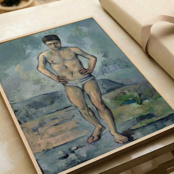 Classical bather artwork in muted watercolor tones, featuring warm earthy palette and gentle, introspective mood, framed as wall art.
