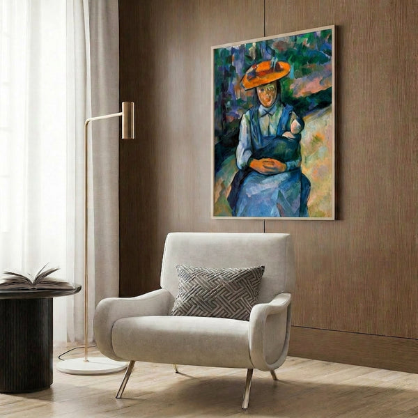 Child with doll portrait in watercolor style, featuring Cezanne's characteristic loose technique and serene mood, presented as framed gallery wall art.