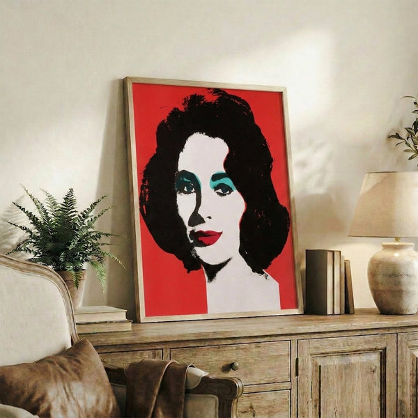 Vibrant 1960s-inspired portrait poster combining rich jewel tones and neon accents in a striking pop art composition.