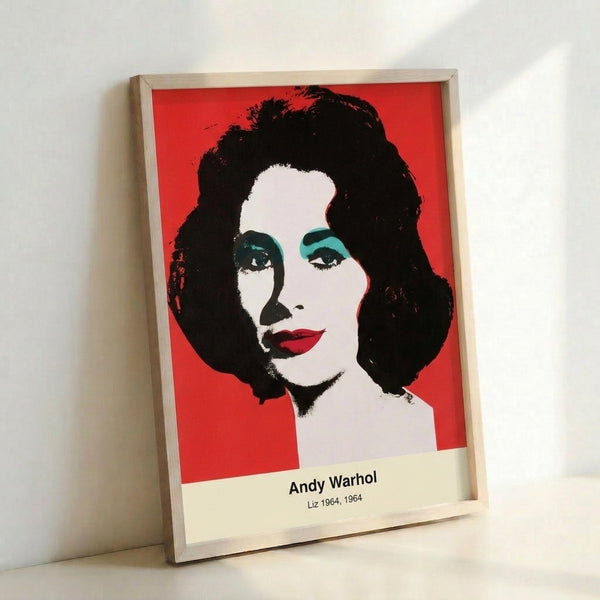 Bold pop art style poster displaying an iconic woman's face rendered in electric magenta and cyan with graphic black contours.