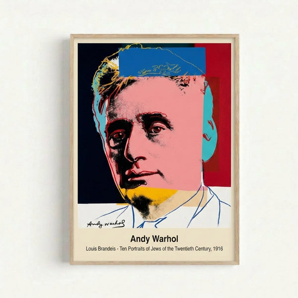 Iconic Warhol-style portrait print of a distinguished man with contemplative expression, rendered in striking red, black, and cream colors.