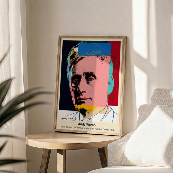 Contemporary pop art wall print featuring a portrait rendered in Warhol's distinctive style using cream, red, and grey with strong black contours.
