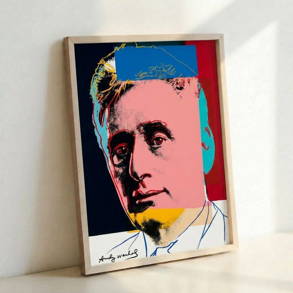 Framed pop art print featuring Louis Brandeis in bright, saturated tones characteristic of Warhol's portrait technique and gallery aesthetics.