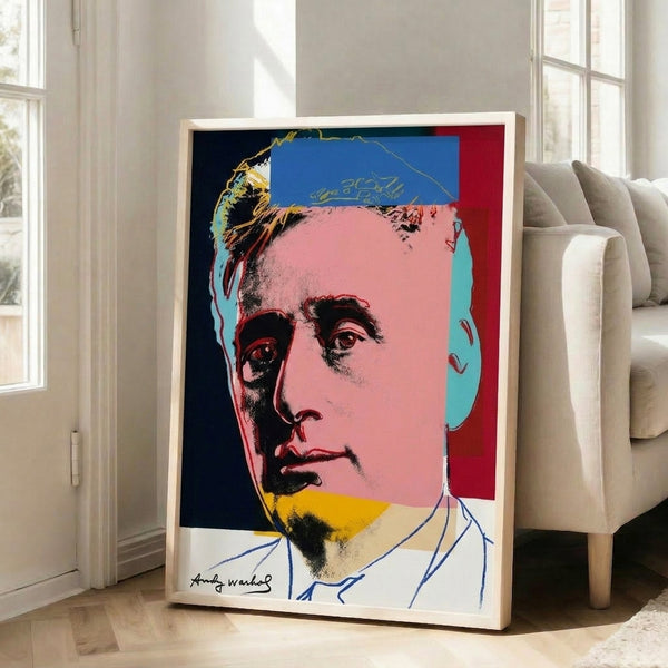 Contemporary pop art poster of Louis Brandeis rendered in vivid colors and high-contrast style, wall art from the Ten Portraits of Jews series.