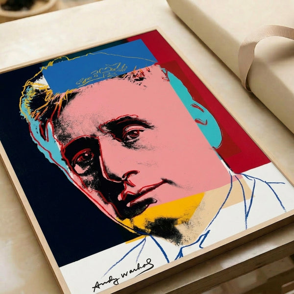 Striking silkscreen-inspired portrait of Louis Brandeis in luminous colors and modern pop art style, gallery-framed poster art.