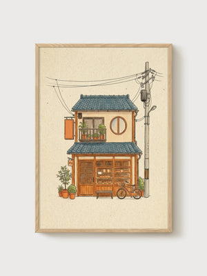 Japanese Bakery Print poster in oak frame