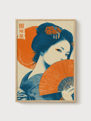 Japanese Geisha Print poster in oak frame