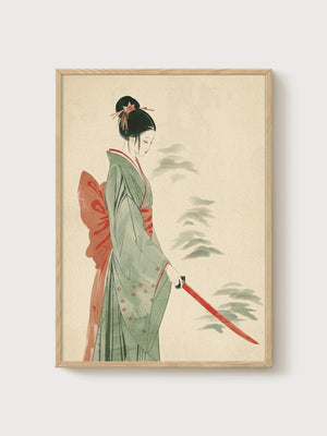 Japanese Art Print poster in oak frame