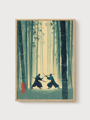 Samurai Bamboo Forest Print poster in oak frame