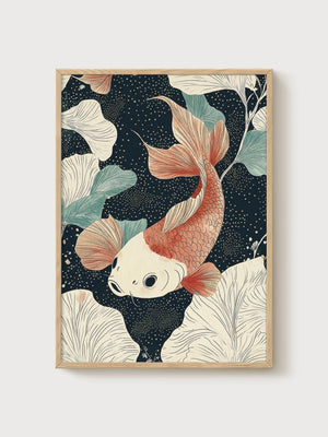 Koi Fish Print poster in oak frame
