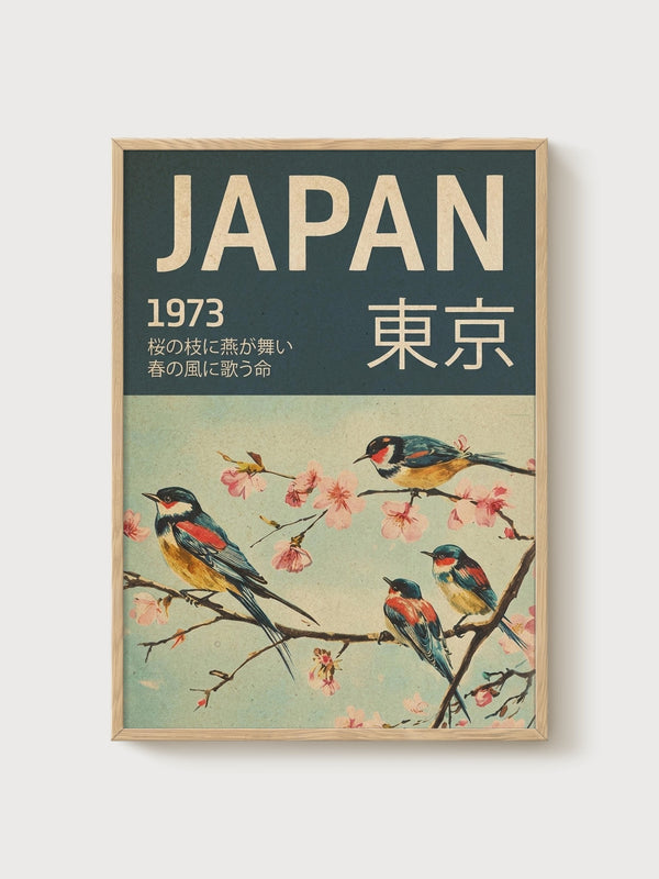 Japan 1973 Print poster in oak frame
