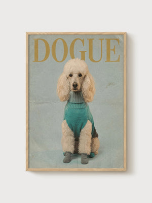 Vintage Poodle Art poster in oak frame
