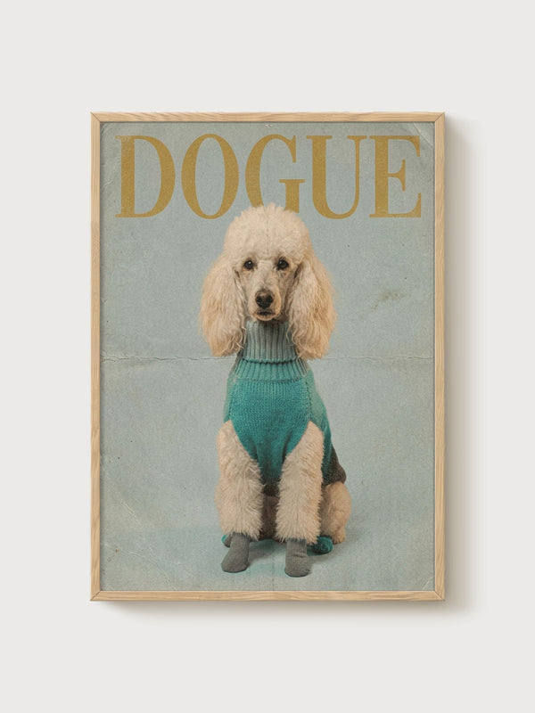 Vintage Poodle Art poster in oak frame