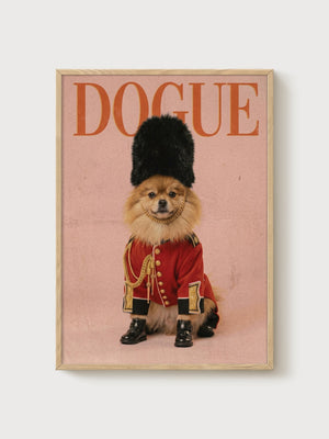 Dogue Pomeranian Print poster in oak frame