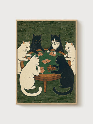 Cats Playing Poker Print poster in oak frame
