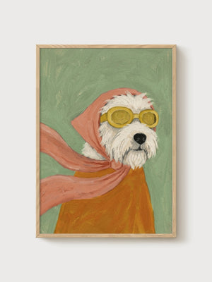 Vintage Terrier Aviator Print poster in oak frame
