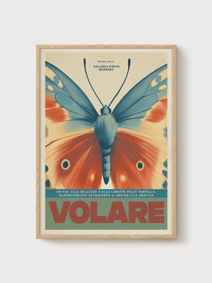 Vintage Art Nouveau Butterfly Print poster in oak frame