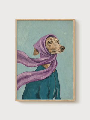Italian Greyhound Print poster in oak frame