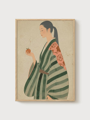 Japanese Kimono Art Print poster in oak frame