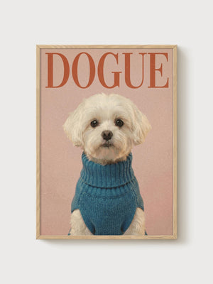 Dogue Maltese Print poster in oak frame