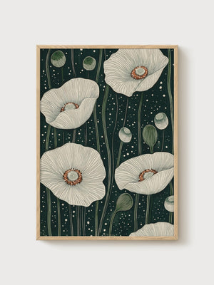 Art Nouveau Poppy Print poster in oak frame