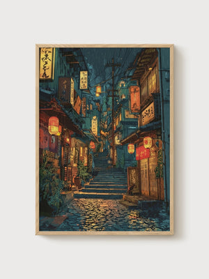 Anime Alley Poster poster in oak frame