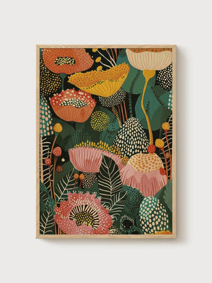 Mid Century Botanical Print poster in oak frame