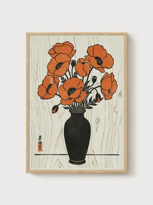 Japanese Woodblock Print poster in oak frame