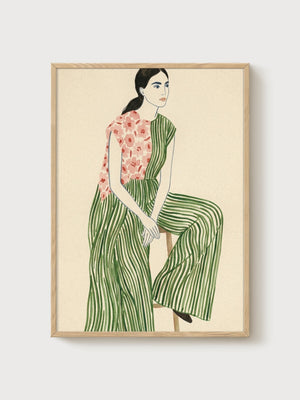 Mid Century Modern Woman Print poster in oak frame
