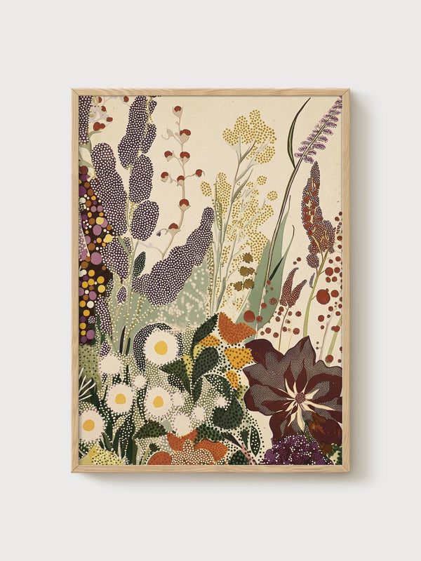 Modern Botanical Print poster in oak frame