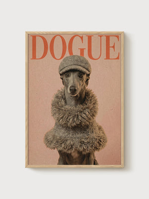 Vintage Dog Print poster in oak frame