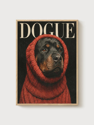 Quirky Rottweiler Print poster in oak frame