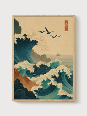 Katsushika Hokusai Print poster in oak frame