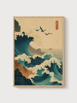 Katsushika Hokusai Print poster in oak frame