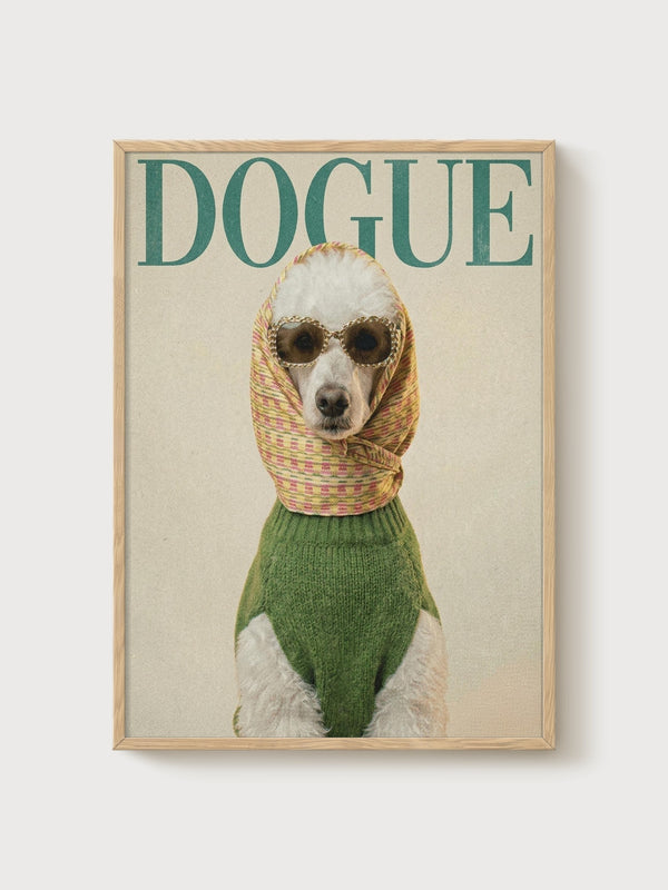 Vintage Dogue Poodle Print poster in oak frame