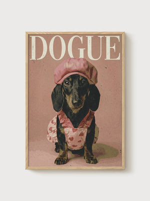 Dachshund Print poster in oak frame