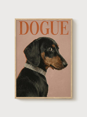 Vintage Dachshund Print poster in oak frame