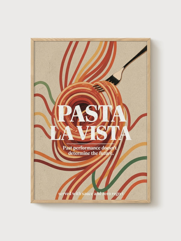 Pasta La Vista Retro Poster poster in oak frame