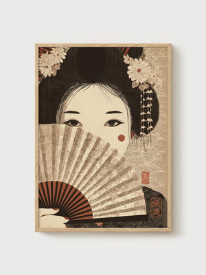 Japanese Geisha Print poster in oak frame