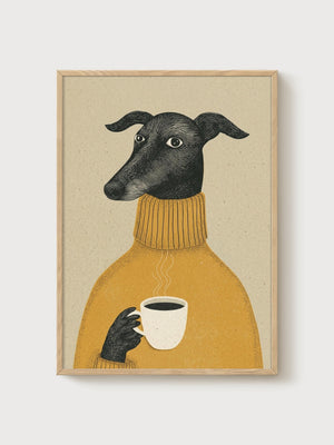 Greyhound Print poster in oak frame