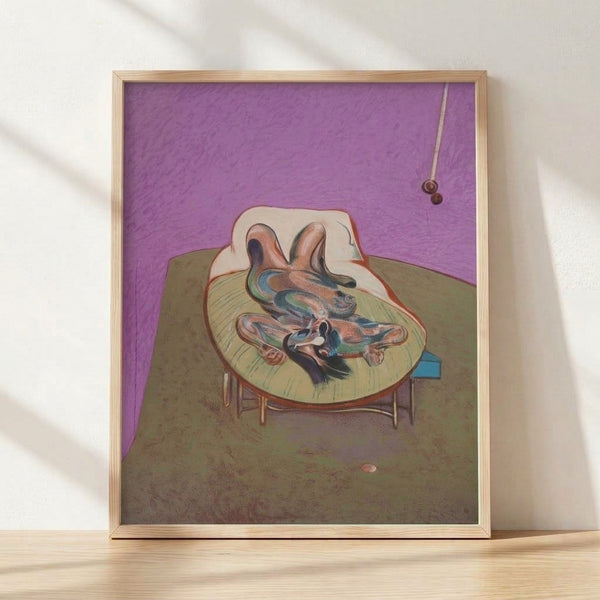 Abstract expressionist framed poster featuring a contorted, anguished figure in muted earth tones and grays, characteristic of mid-century modern figurative art.
